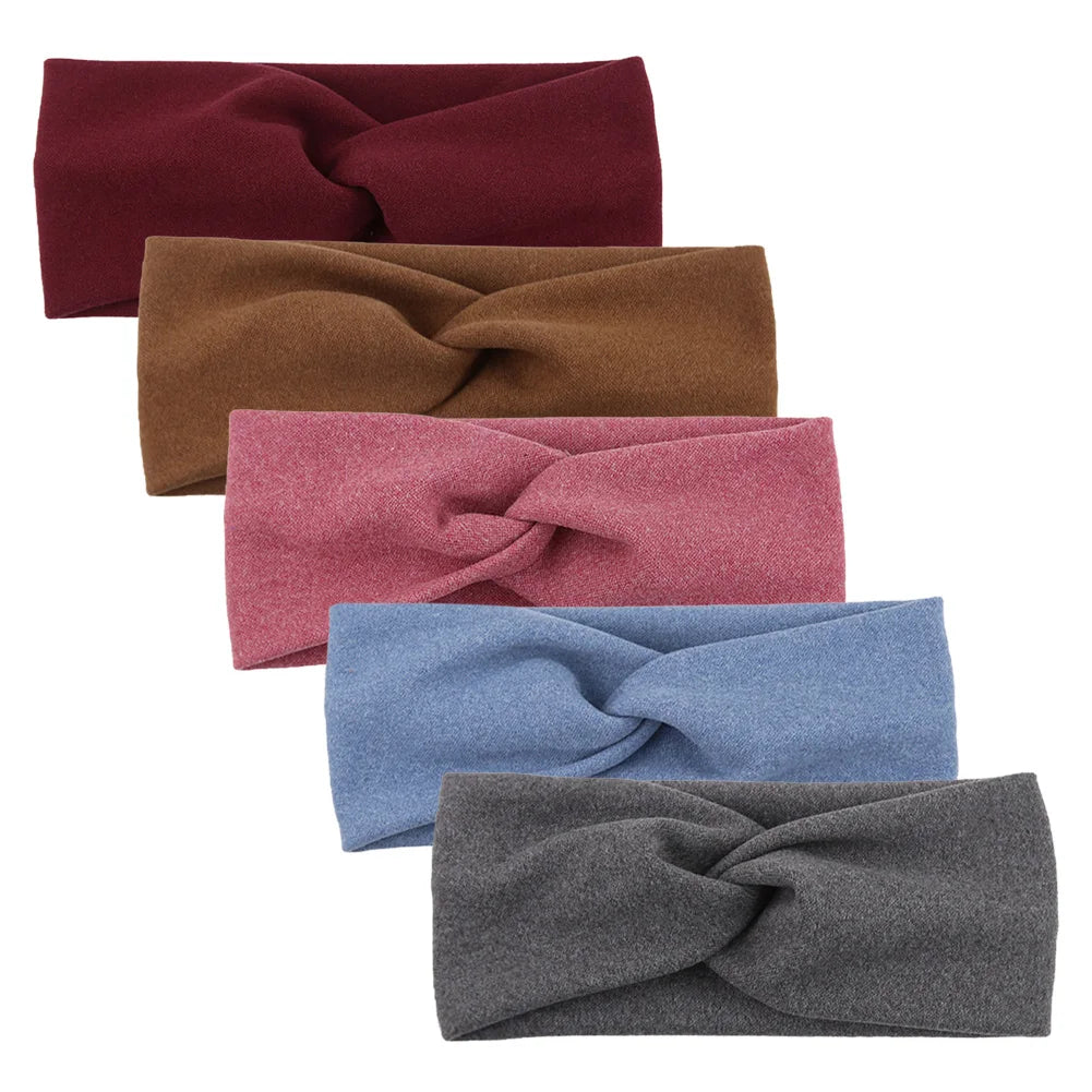 5Pcs Baby Girls Solid Twist Headbands – Handmade Cashmere Elastic Hairbands for Autumn Winter