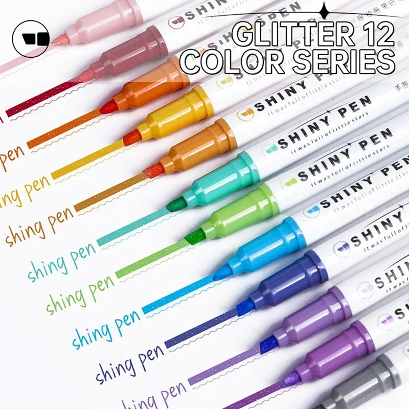 4 Colors Shining Highlighter Pens – Kawaii School Markers for Notes & Journals