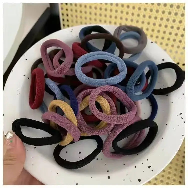 50/100pcs Boho Seamless Elastic Hair Ties-Thick Comfortable & Durable Ponytail Holders for Women - Solid Color Hair Accessories