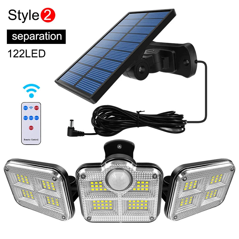 1-Pack Outdoor Motion Sensor Solar Light – 4-Head 122 LED Flood Lamp with 270° Coverage, 3000 Lumens & Solar Power