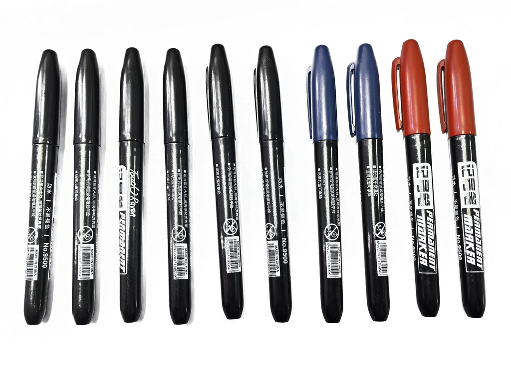 6PCs/Set Permanent Marker Pen Fine Point Waterproof Markers Thin Nib Crude Nib Black Blue Red Ink 1.5mm Fine Color Marker Pens