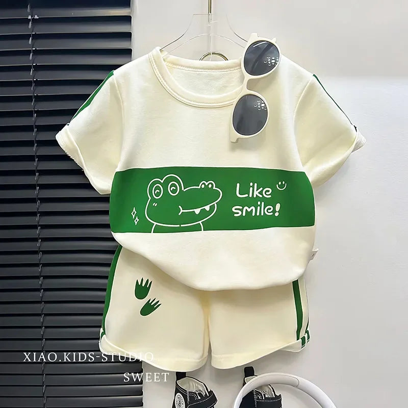 2024 Kids’ Striped Summer Outfit – Short Sleeve Top & Shorts Set for Girls and Boys, Baby & Toddler Clothes