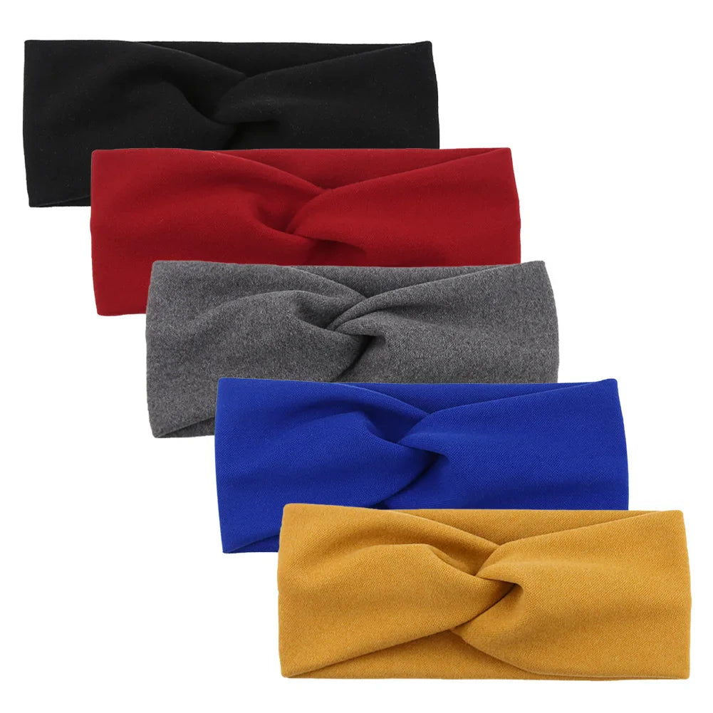 5Pcs Baby Girls Solid Twist Headbands – Handmade Cashmere Elastic Hairbands for Autumn Winter