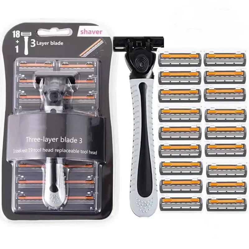 3-Layer Reusable Razor – Multi-Tool Shaving System with 18 Blades