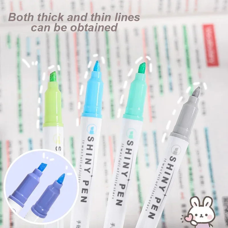 4 Colors Shining Highlighter Pens – Kawaii School Markers for Notes & Journals