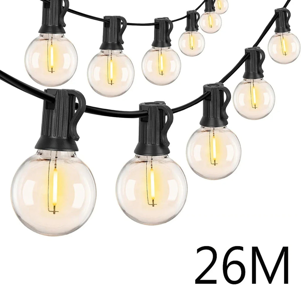 110V/220V Outdoor String Lights LED G40 Festoon Garland – Waterproof Warm White Fairy Lights for Patio, Garden & Wedding Decoration