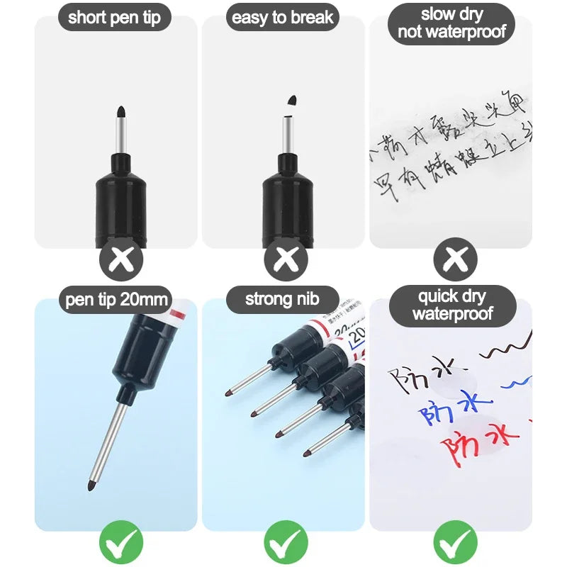 8Pcs Set 20mm Deep Hole Long Nib Head Markers – Waterproof Metal Perforating Pens for Woodworking, Bathroom & Multi-Purpose Decoration