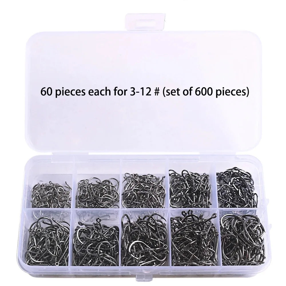 1000Pcs High Carbon Steel Barbed Fishing Hooks – Sharp & Durable Hook Set for Rock Fishing & Tackle Gear