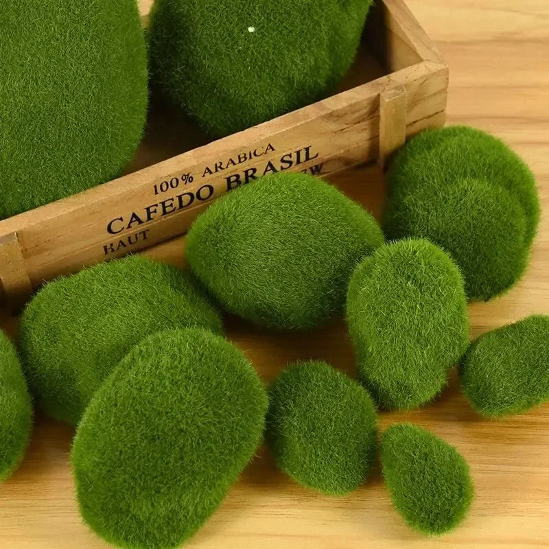 10PCS Artificial Moss Stones – Green Decorative Moss Balls for Home, Garden & Floral Arrangements