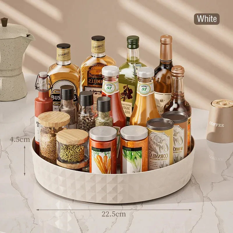 360° Rotating Seasoning Storage Rack – Non-Slip Kitchen Spice Organizer & Cosmetic Tray