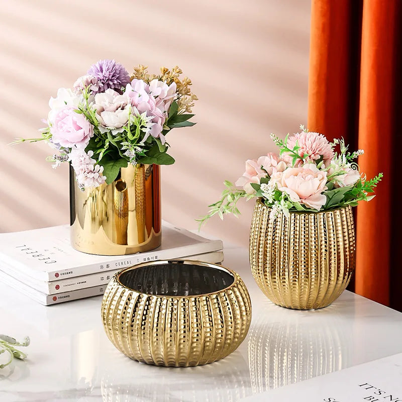1Pc Nordic Ceramic Flower Pot – Geometric Planter for Office, Balcony, or Coffee Table Decor