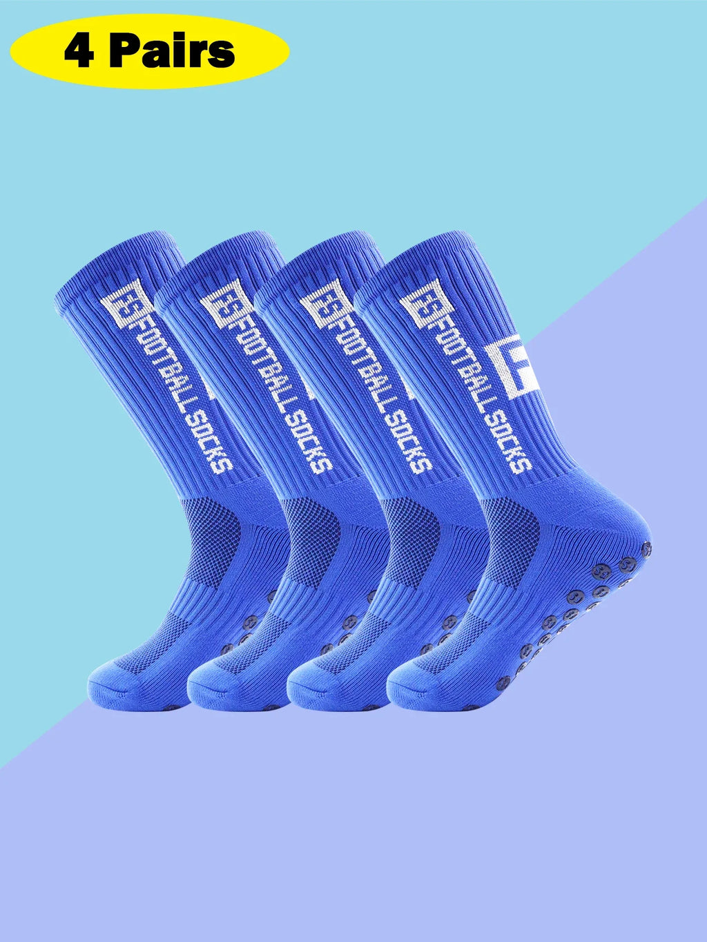 4 Pairs Men’s Soccer Grip Socks – Non-Slip Athletic Socks with Cushion Pads