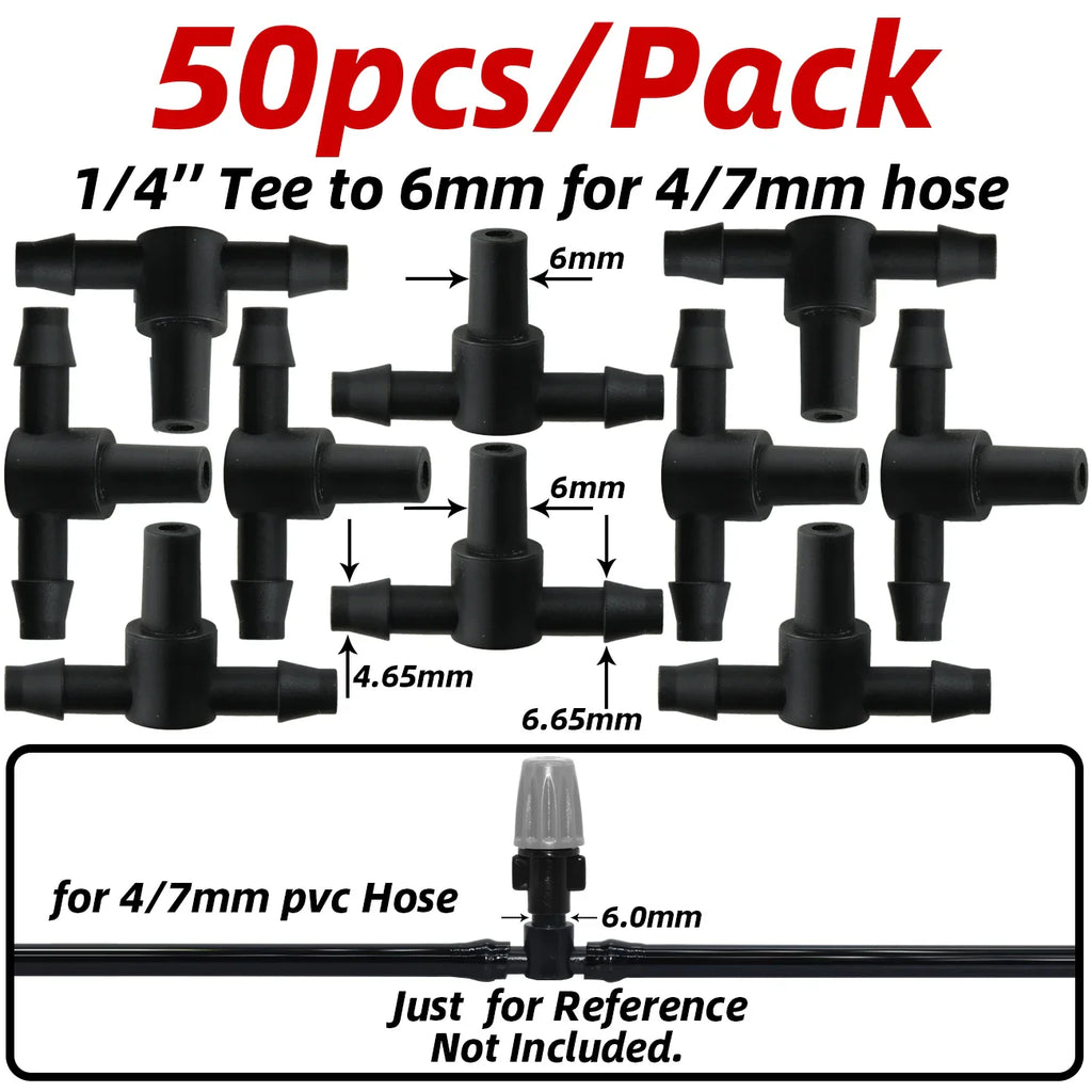 4/7mm Barbed Drip Irrigation Connectors – 1/4" Tubing Hose Fittings for Garden, Lawn & Flower Pots (1-50pcs)