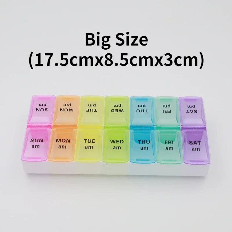 7-Day Travel Pill Organizer – Portable Weekly Pill Case with 14 Grids for Vitamins & Medications