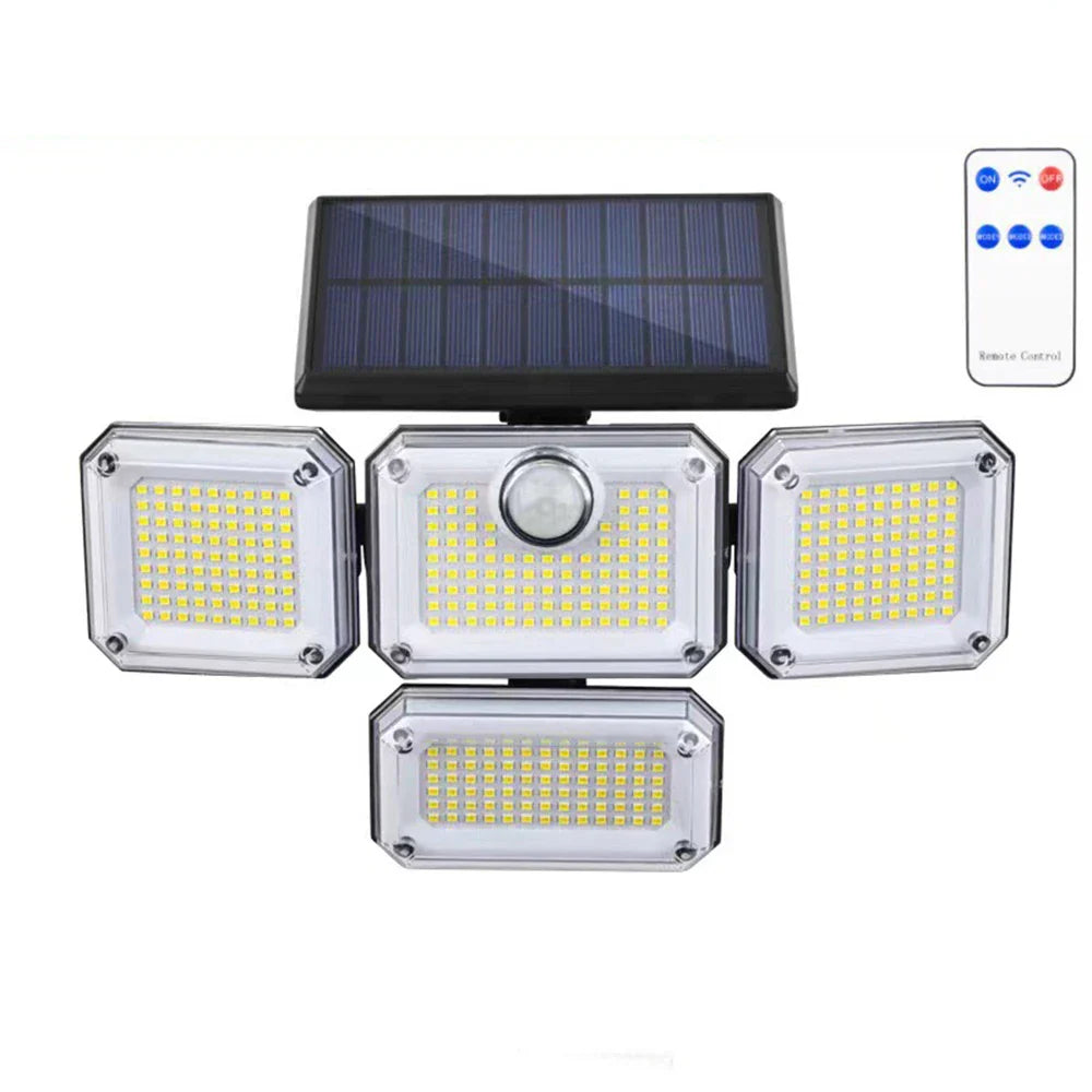 1-Pack Outdoor Motion Sensor Solar Light – 4-Head 122 LED Flood Lamp with 270° Coverage, 3000 Lumens & Solar Power