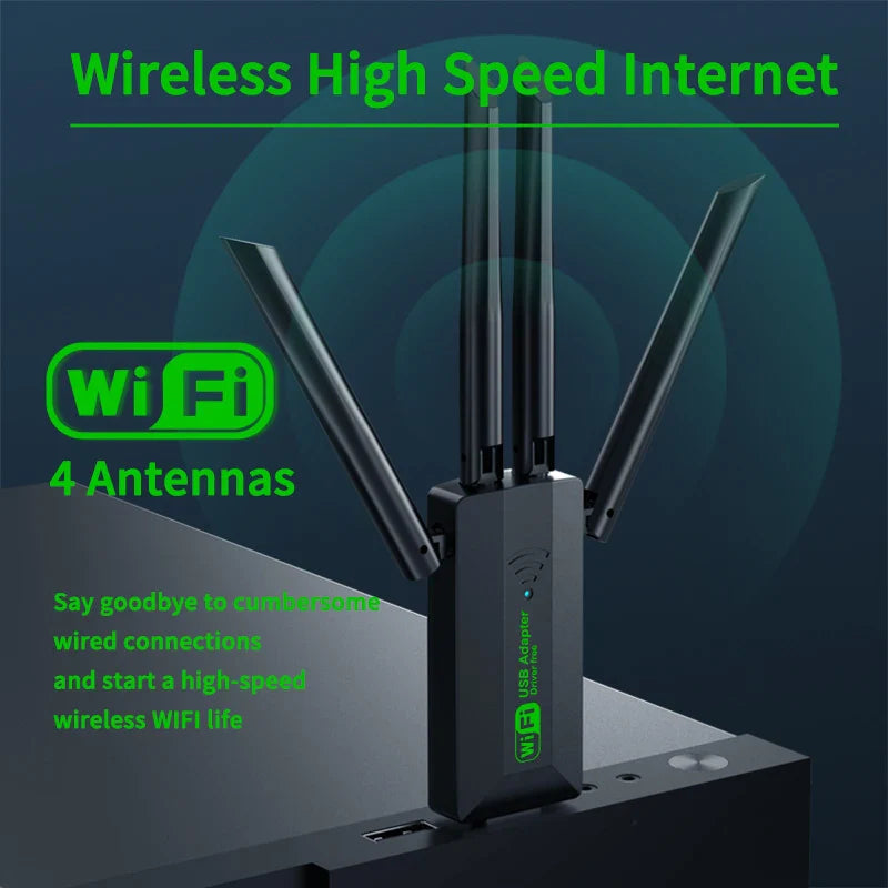 1200Mbps WiFi USB Adapter Dual Band 2.4G+5Ghz Wi-Fi Dongle 4 Antenna 802.11AC USB3.0 High-Speed Wireless Card Receiver PC/Laptop
