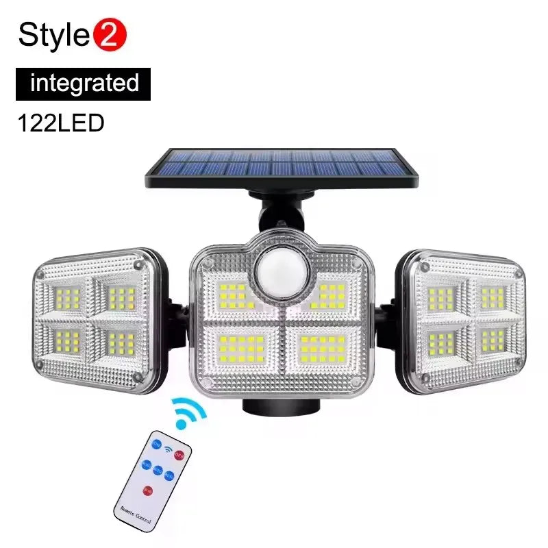 1-Pack Outdoor Motion Sensor Solar Light – 4-Head 122 LED Flood Lamp with 270° Coverage, 3000 Lumens & Solar Power
