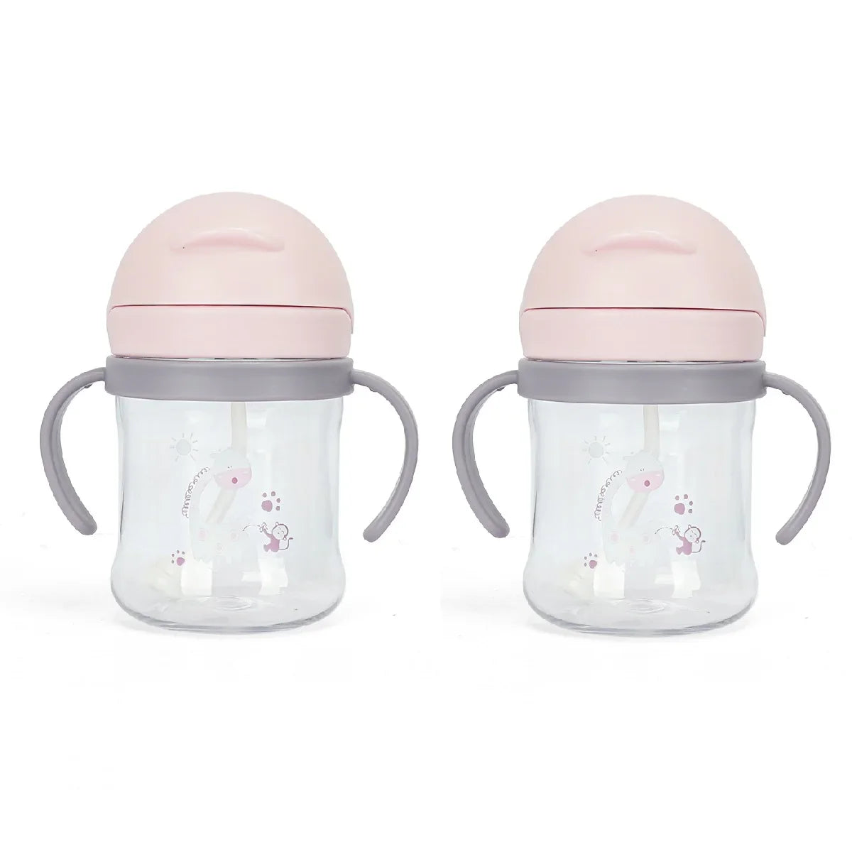 1/2pcs 250ml Pink Baby Drinking Cup Feeding Bottle With Straw Gravity Ball Wide Caliber Drinking Milk Water Bottle With Handle